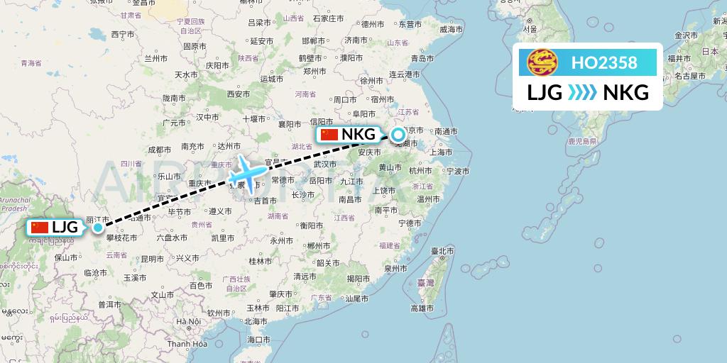HO2358 Juneyao Airlines Flight Map: Lijiang to Nanjing