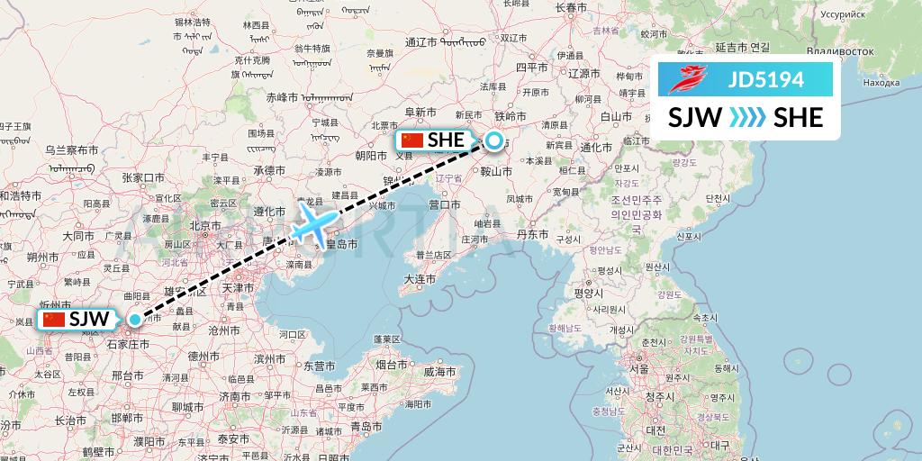 JD5194 Capital Airlines Flight Map: Shijiazhuang to Shenyang