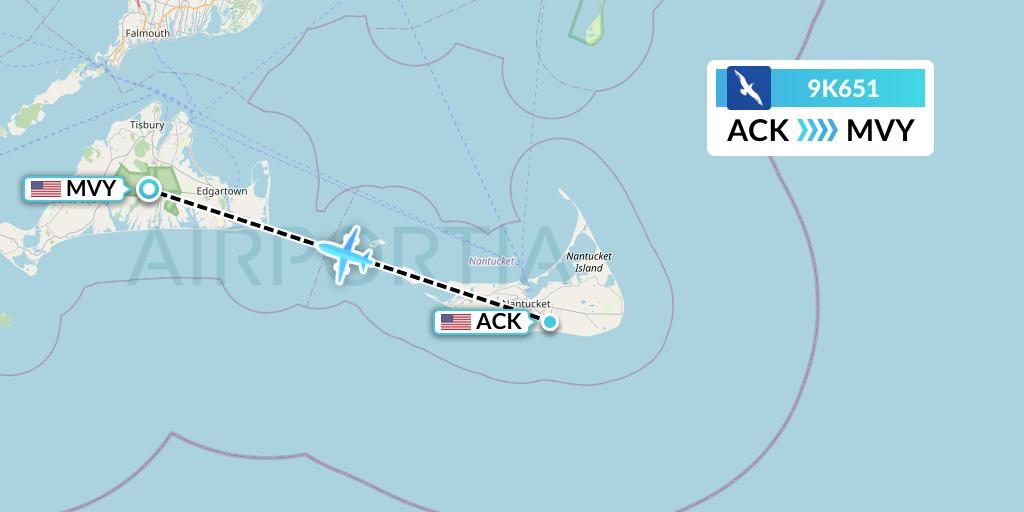 9K651 Cape Air Flight Map: Nantucket to Martha's Vineyard