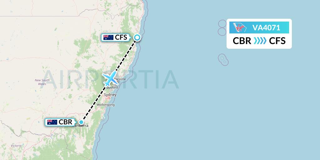 VA4071 Virgin Australia Flight Map: Canberra to Coffs Harbour