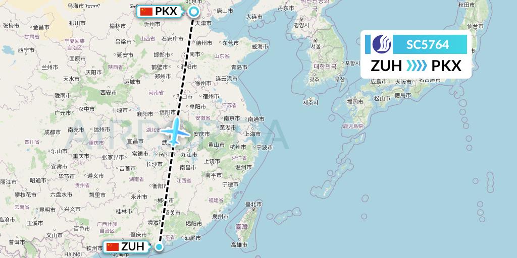 SC5764 Shandong Airlines Flight Map: Zhuhai to Beijing