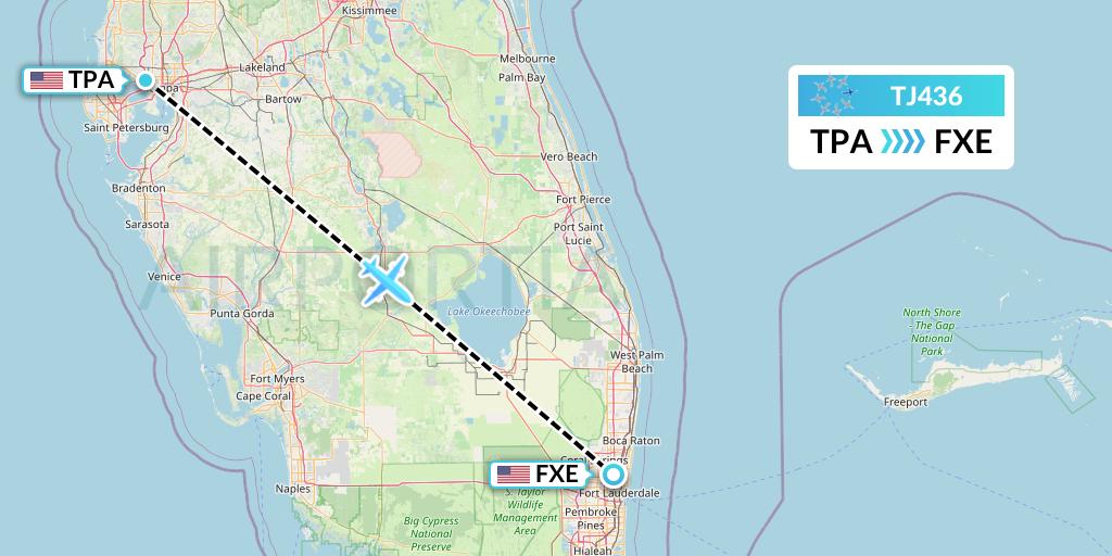TJ436 Tradewind Aviation Flight Map: Tampa to Fort Lauderdale