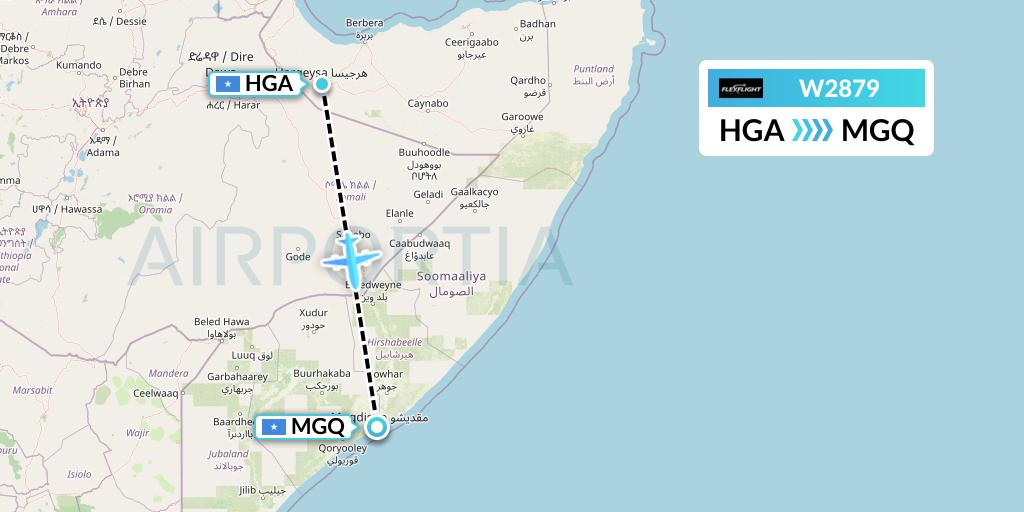 W2879 Flex Flight Flight Map: Hargeisa to Mogadishu