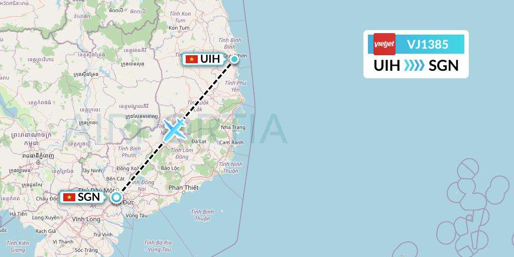 VJ1385 VietJet Air Flight Map: Qui Nhon to Ho Chi Minh City