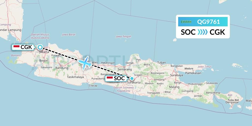 QG9761 Citilink Flight Map: Surakarta to Jakarta