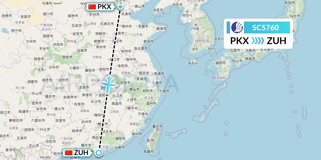 SC5760 Shandong Airlines Flight Map: Beijing to Zhuhai