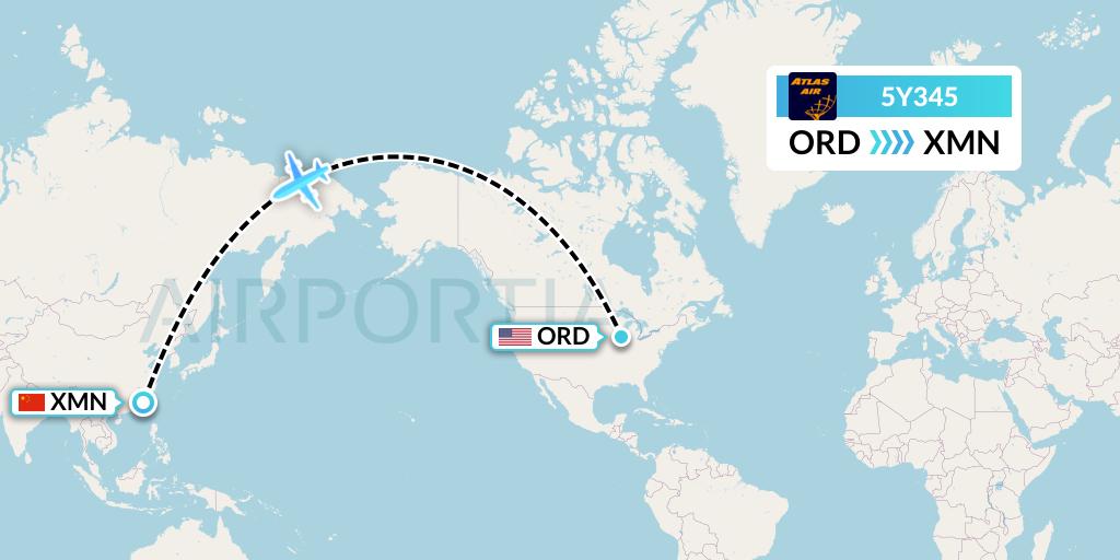 5Y345 Atlas Air Flight Map: Chicago to Xiamen