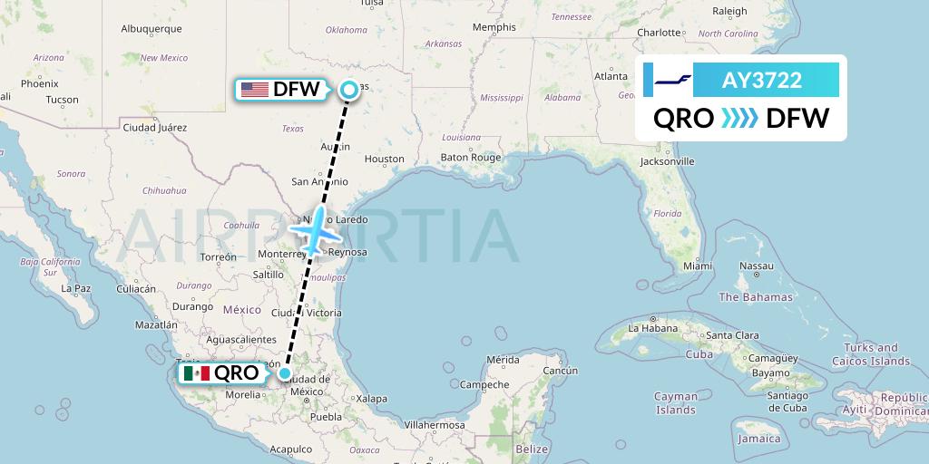 AY3722 Finnair Flight Map: Queretaro to Dallas
