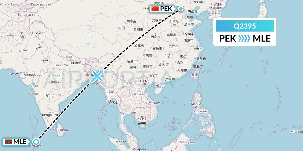 Q2395 Maldivian Flight Map: Beijing to Male