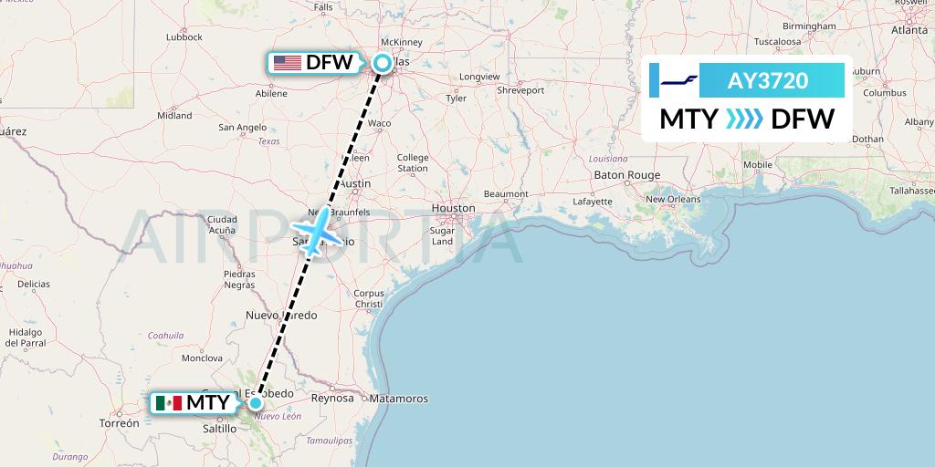 AY3720 Finnair Flight Map: Monterrey to Dallas