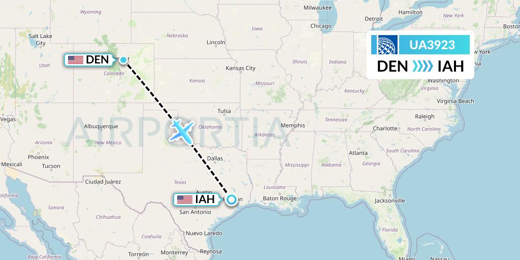 UA3923 United Airlines Flight Map: Denver to Houston