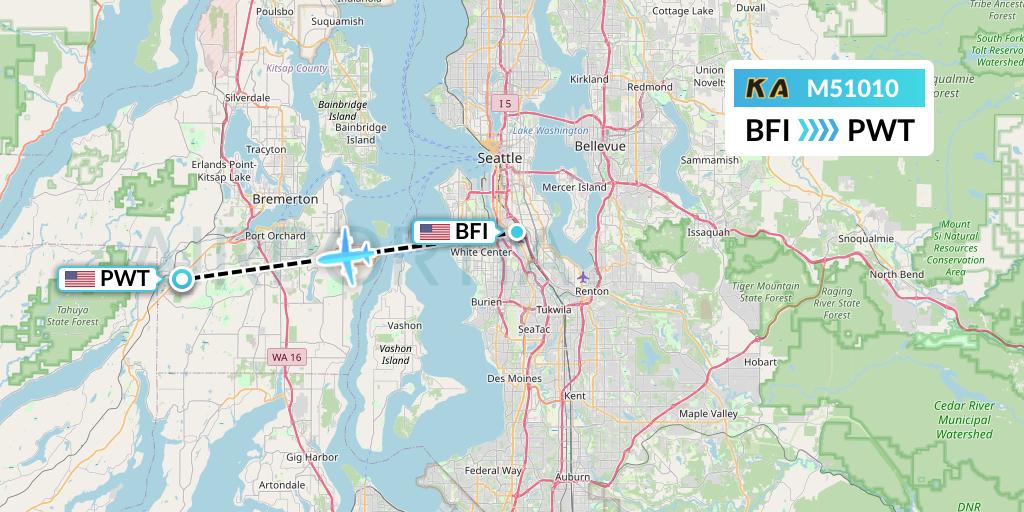 M51010 Kenmore Air Flight Map: Seattle to Bremerton