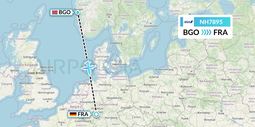 NH7895 All Nippon Airways Flight Map: Bergen to Frankfurt