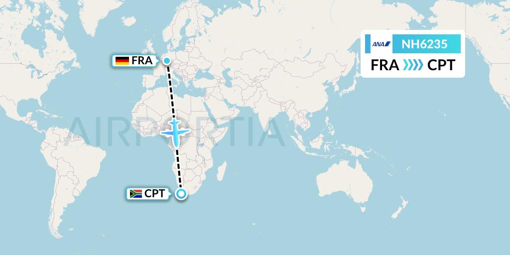 NH6235 All Nippon Airways Flight Map: Frankfurt to Cape Town