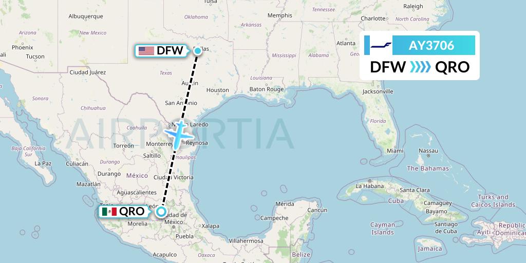 AY3706 Finnair Flight Map: Dallas to Queretaro