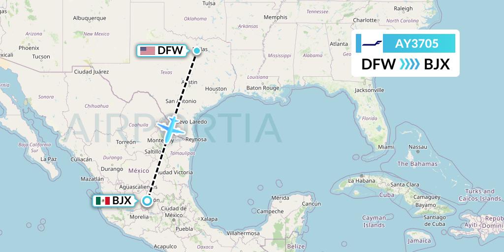 AY3705 Finnair Flight Map: Dallas to Silao