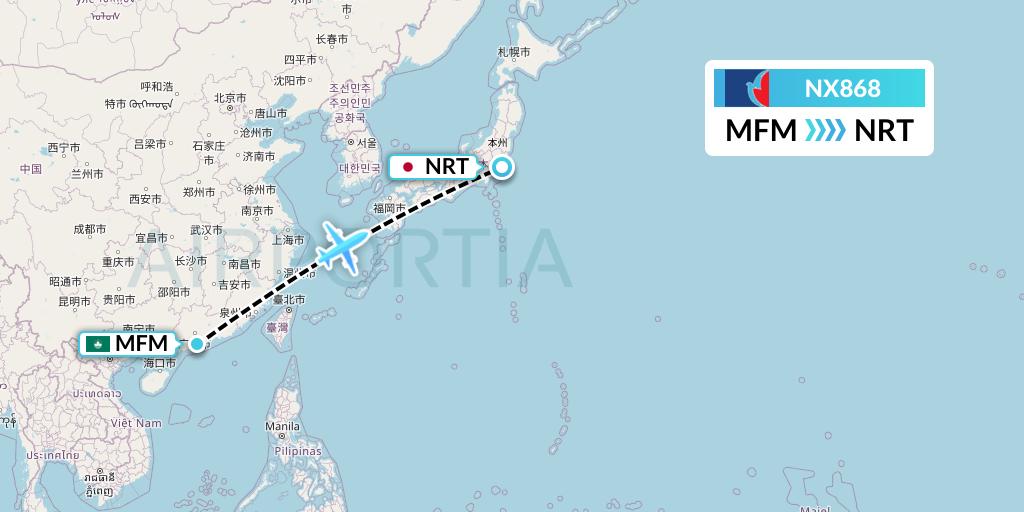 NX868 Air Macau Flight Map: Macau to Tokyo