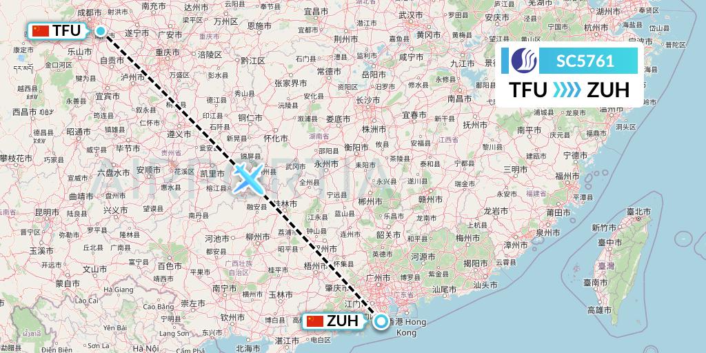 SC5761 Shandong Airlines Flight Map: Chengdu to Zhuhai