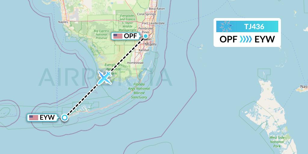 TJ436 Tradewind Aviation Flight Map: Miami to Key West