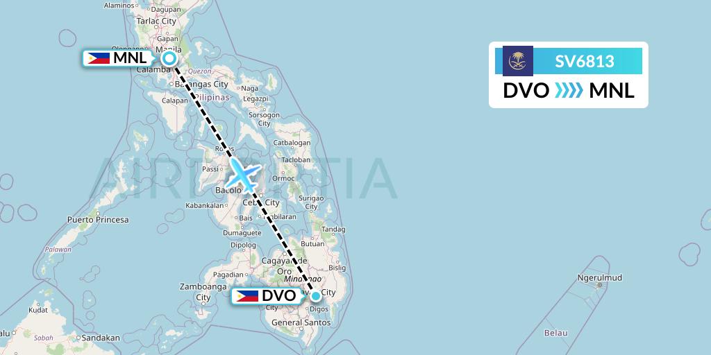SV6813 Saudi Arabian Airlines Flight Map: Davao City to Manila