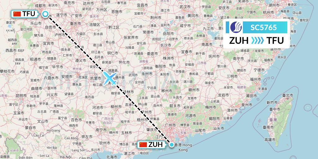 SC5765 Shandong Airlines Flight Map: Zhuhai to Chengdu