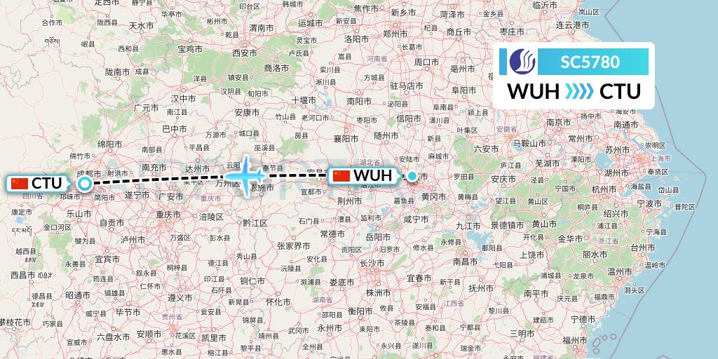 SC5780 Shandong Airlines Flight Map: Wuhan to Chengdu