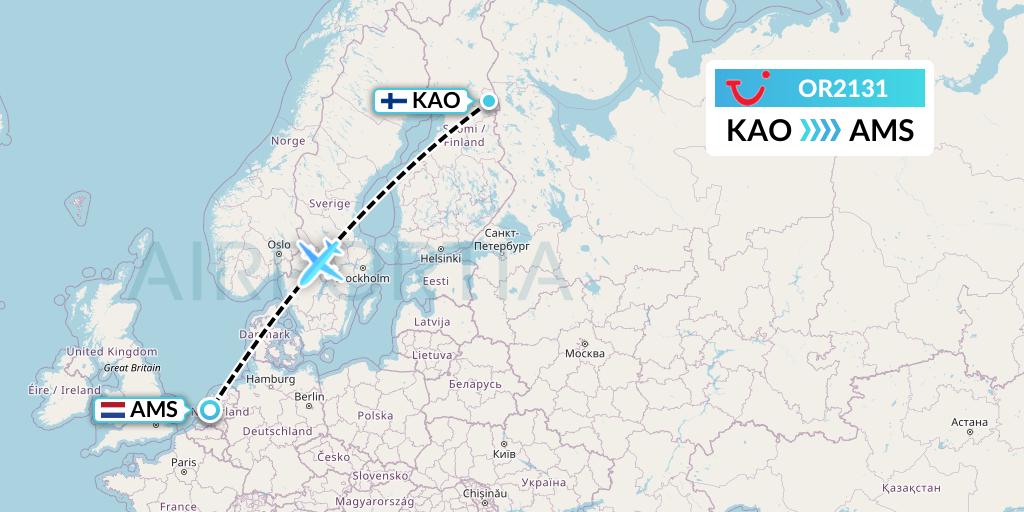 OR2131 TUI fly Netherlands Flight Map: Kuusamo to Amsterdam