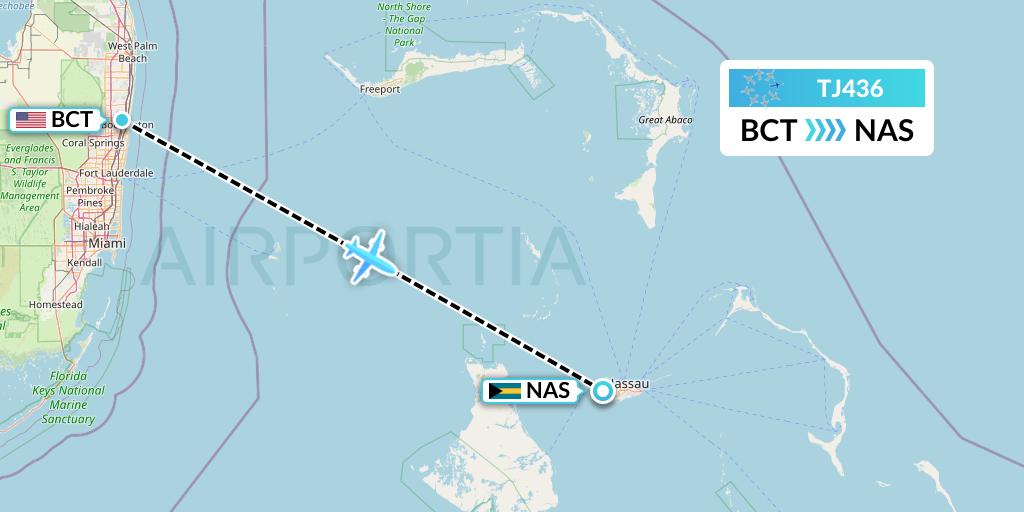 TJ436 Tradewind Aviation Flight Map: Boca Raton to Nassau