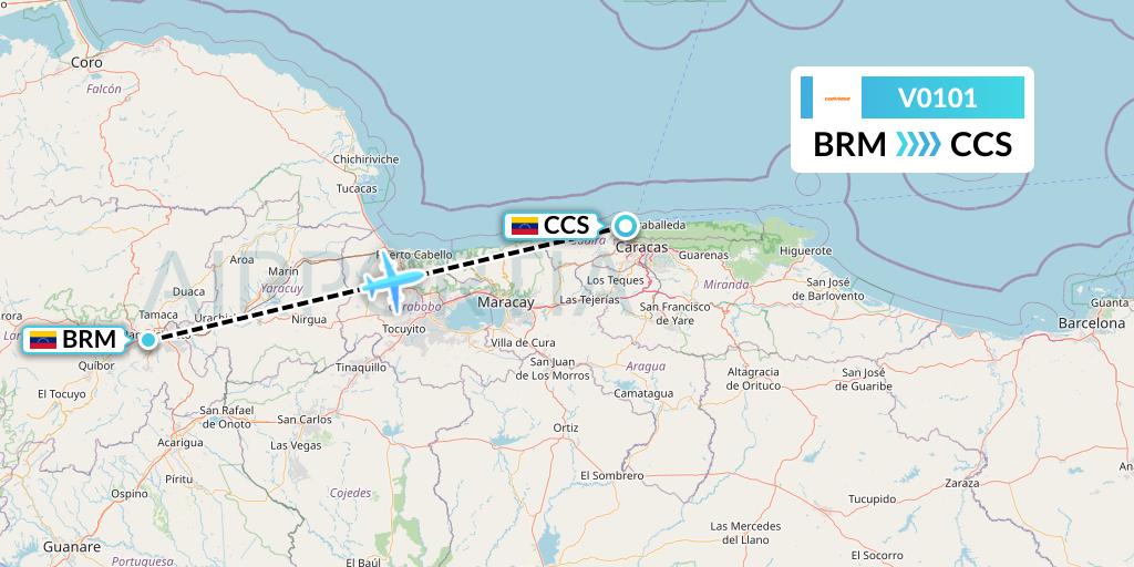 V0101 Conviasa Flight Map: Barquisimeto to Caracas