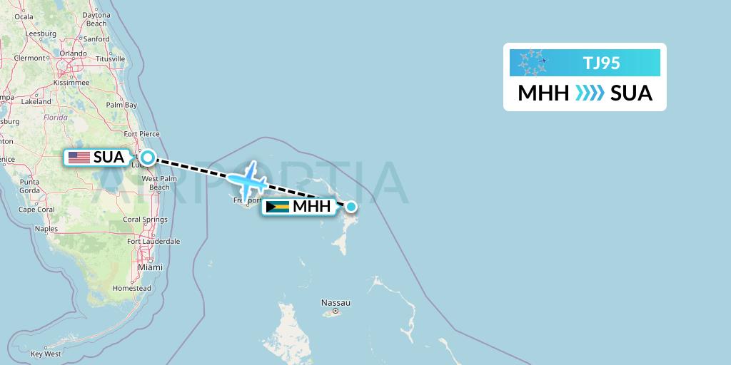 TJ95 Tradewind Aviation Flight Map: Marsh Harbour to Stuart