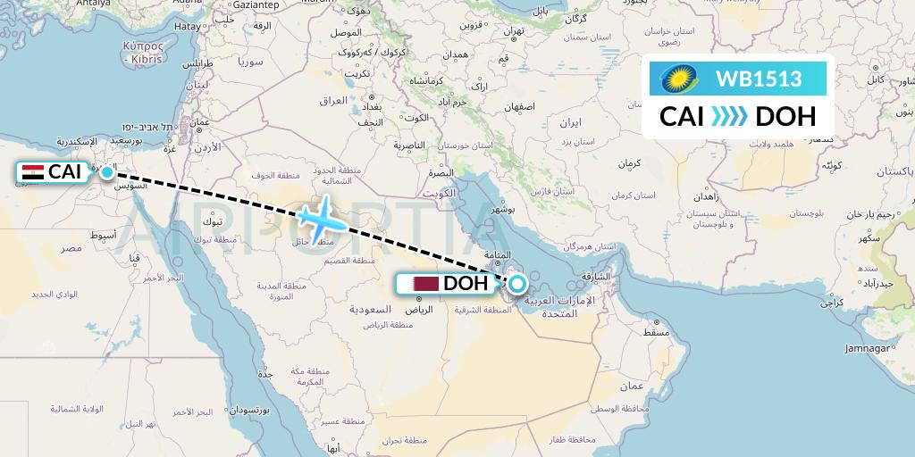 WB1513 RwandAir Flight Map: Cairo to Doha