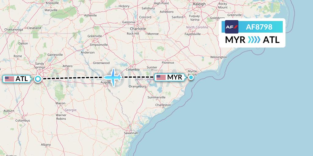 AF8798 Air France Flight Map: Myrtle Beach to Atlanta
