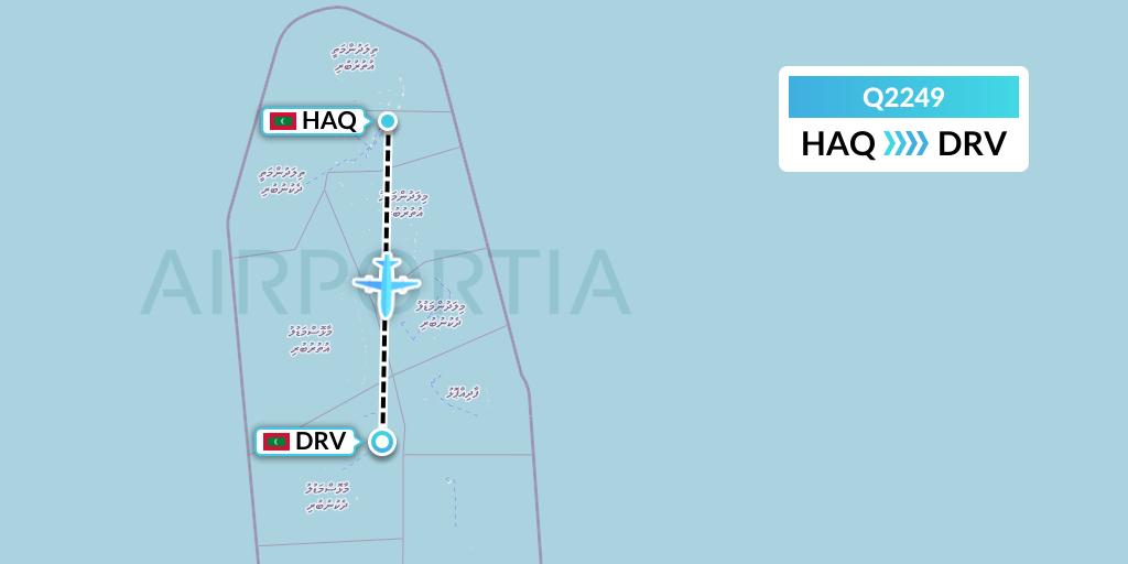 Q2249 Maldivian Flight Map: Hanimaadhoo Island to Dharavandhoo Island