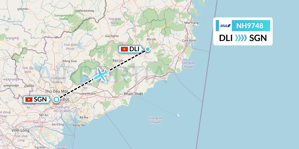 NH9748 All Nippon Airways Flight Map: Da Lat to Ho Chi Minh City