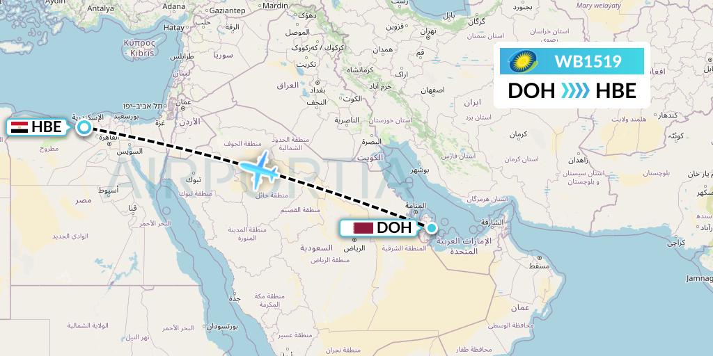 WB1519 RwandAir Flight Map: Doha to Alexandria