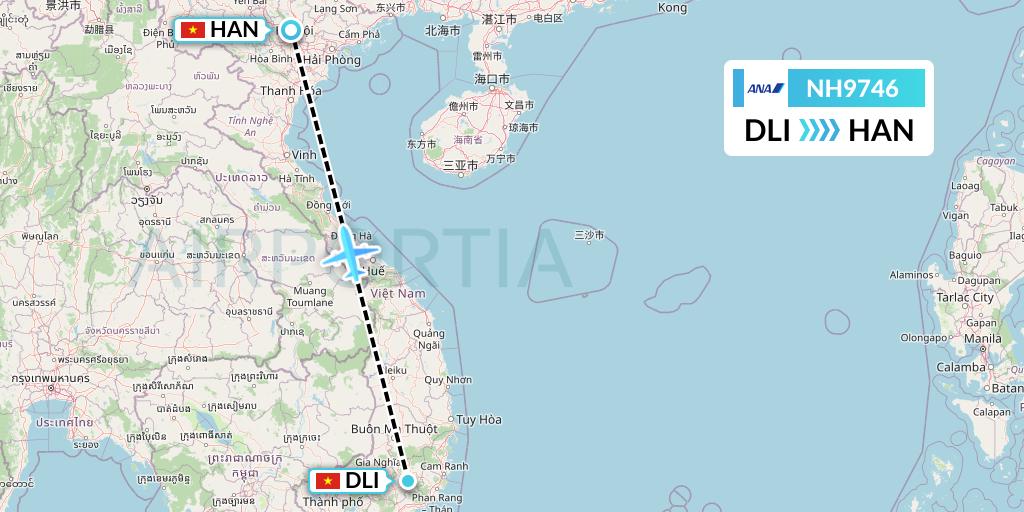 NH9746 All Nippon Airways Flight Map: Da Lat to Hanoi