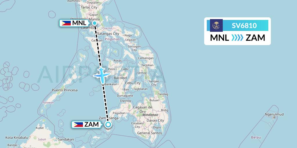 SV6810 Saudi Arabian Airlines Flight Map: Manila to Zamboanga
