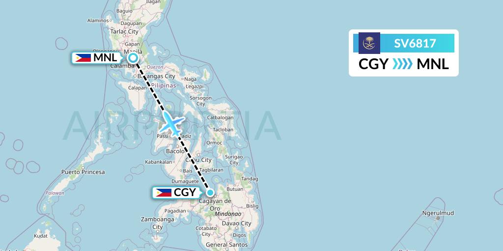 SV6817 Saudi Arabian Airlines Flight Map: Cagayan de Oro to Manila
