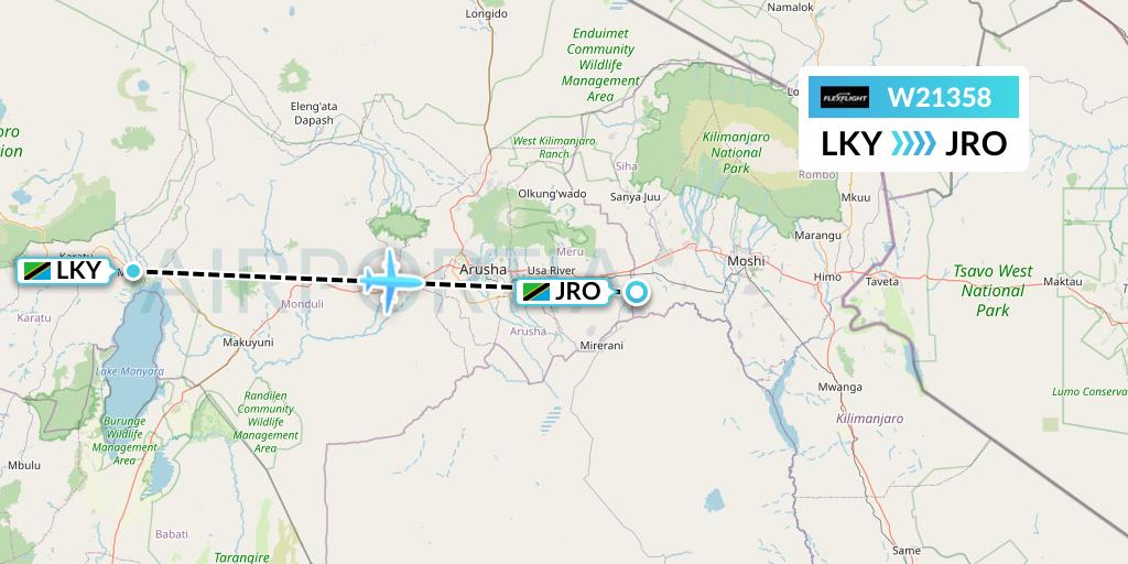 W21358 Flex Flight Flight Map: Lake Manyara National Park to Kilimanjaro