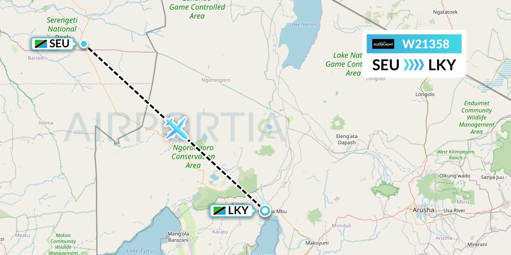 W21358 Flex Flight Flight Map: Seronera to Lake Manyara National Park