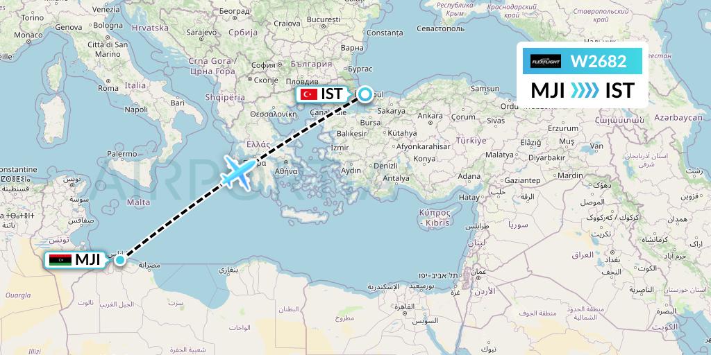 W2682 Flex Flight Flight Map: Tripoli to Istanbul