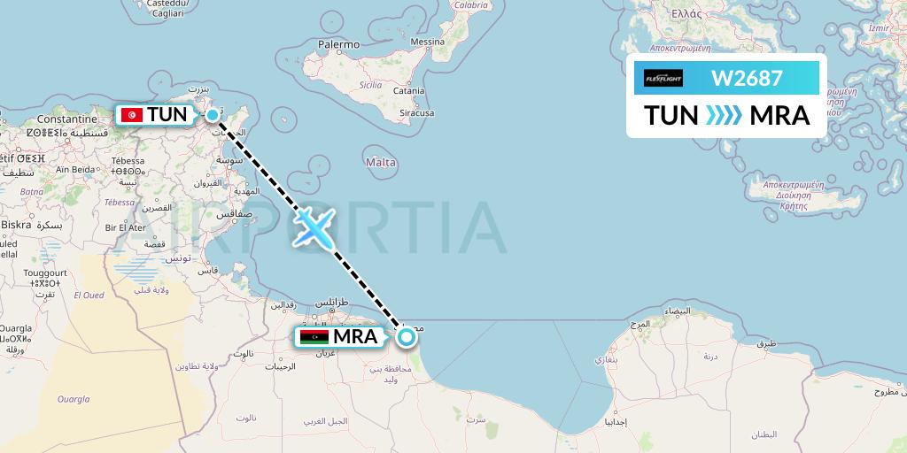 W2687 Flex Flight Flight Map: Tunis to Misrata