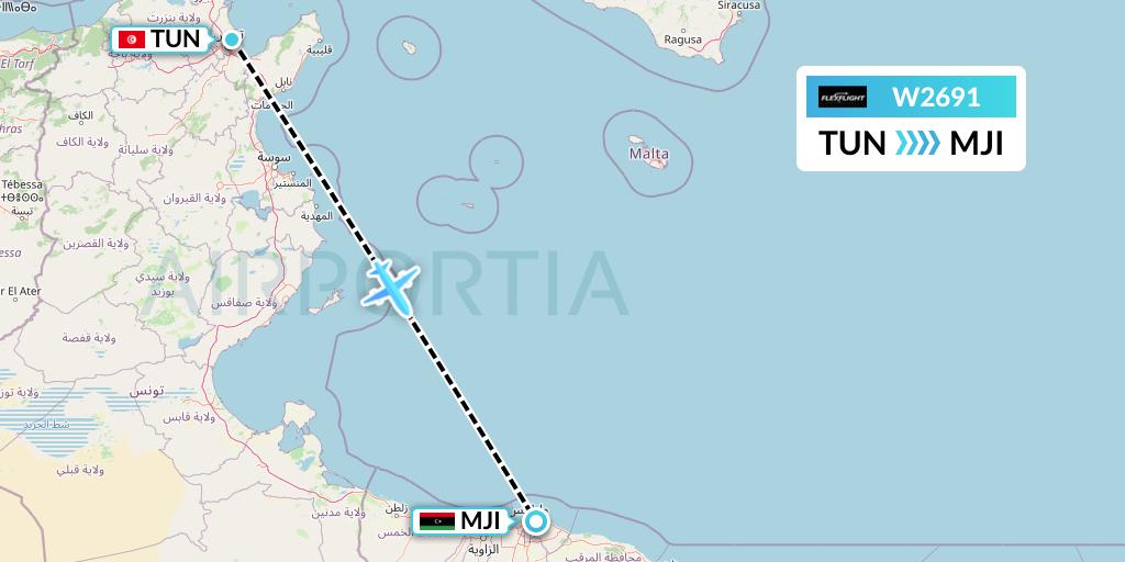 W2691 Flex Flight Flight Map: Tunis to Tripoli