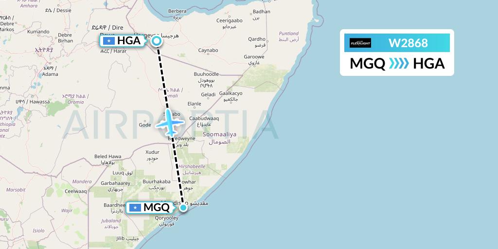 W2868 Flex Flight Flight Map: Mogadishu to Hargeisa