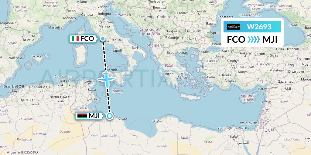 W2693 Flex Flight Flight Map: Rome to Tripoli