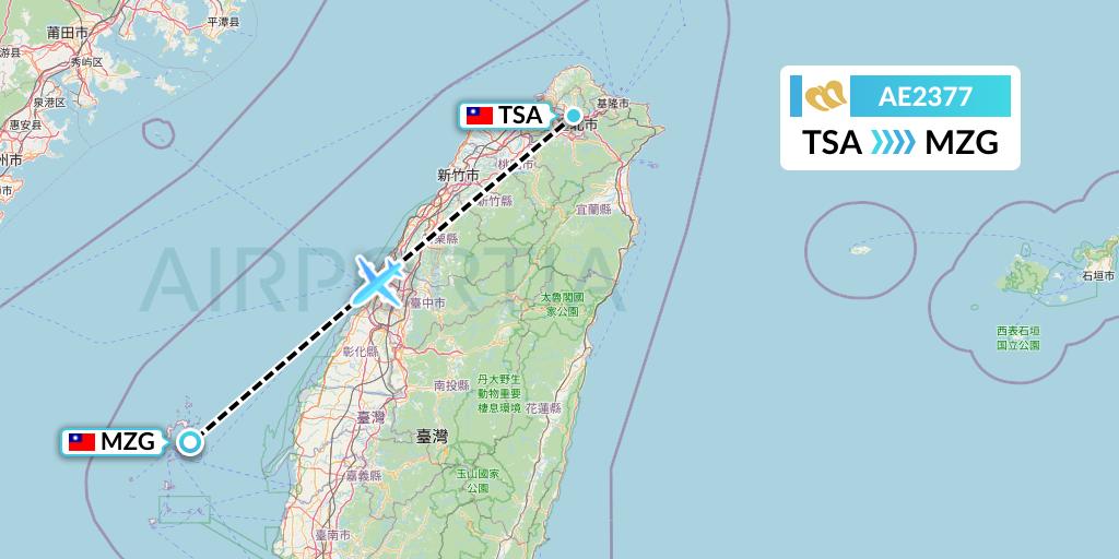 AE2377 Mandarin Airlines Flight Map: Taipei to Makung