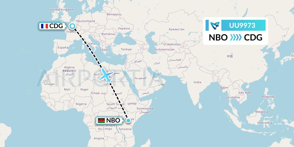 UU9973 Air Austral Flight Map: Nairobi to Paris