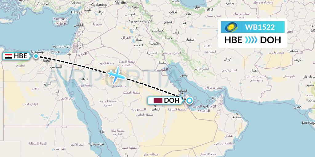 WB1522 RwandAir Flight Map: Alexandria to Doha