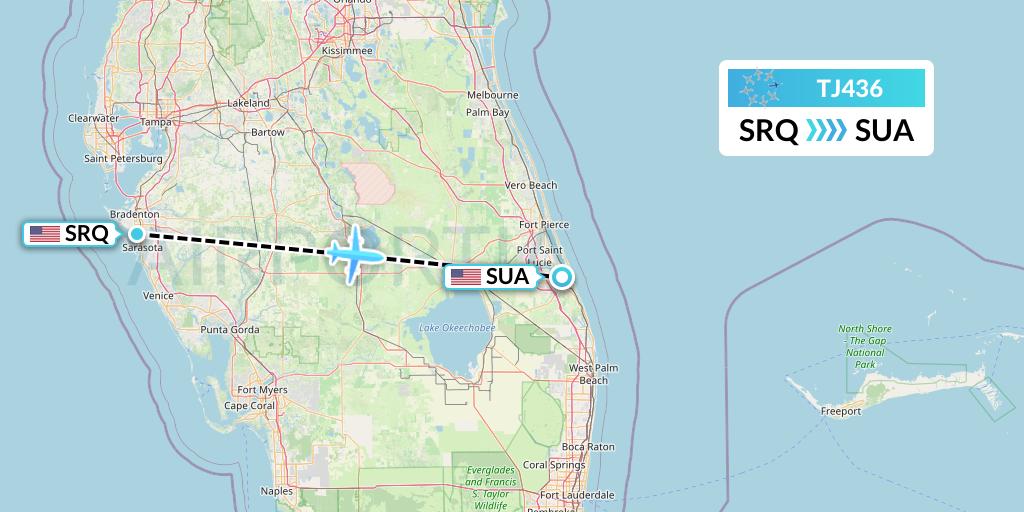 TJ436 Tradewind Aviation Flight Map: Sarasota to Stuart