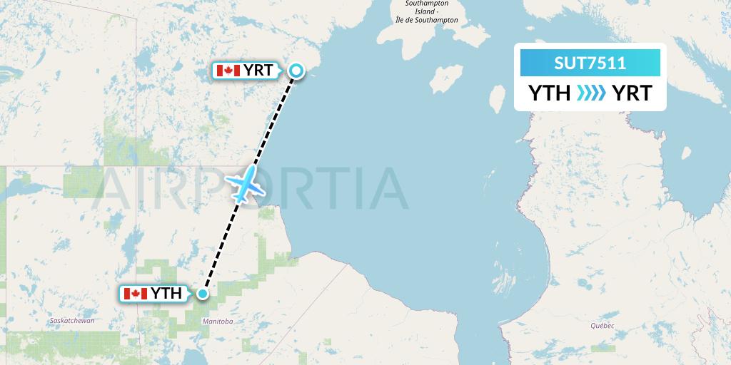 SUT7511 Summit Air Ltd. Flight Map: Thompson to Rankin Inlet